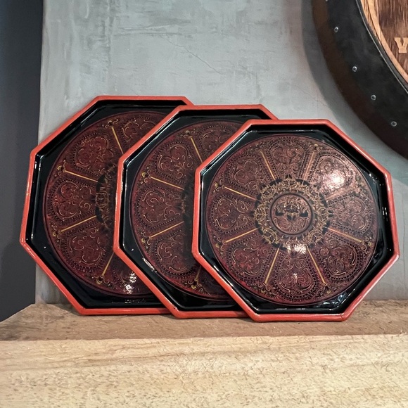 Vintage Mid Century Asian Serving Trays - Picture 1 of 15